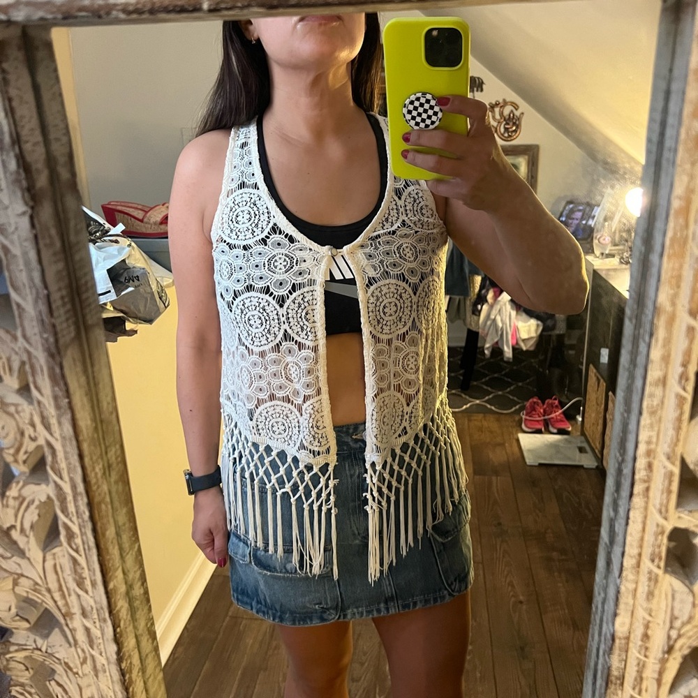 Crochet fringe vest